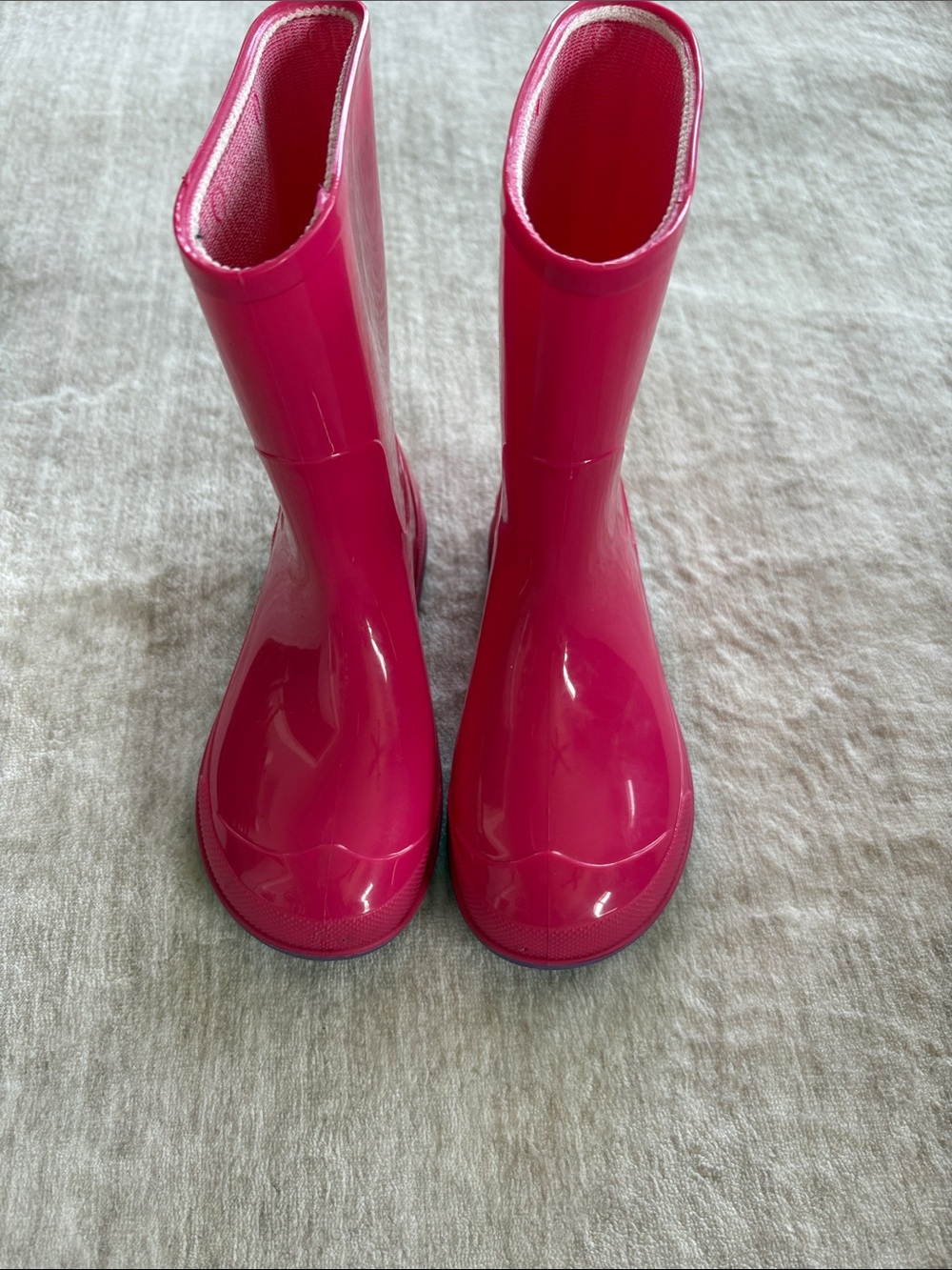 Rain boots - Girls Pink with Purple Sole Rain Boots - Size 11-12